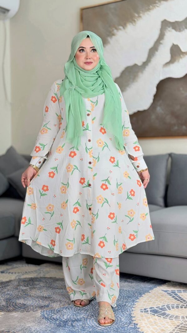 Ready-made Two‑Piece Set — Premium Dubai Silk, Floral Digital Print