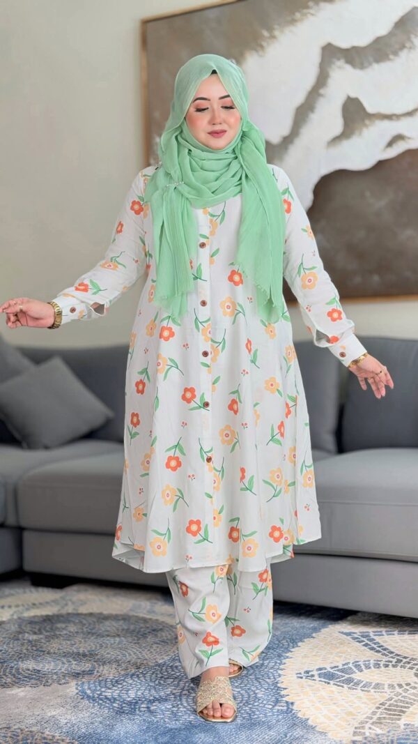 Ready-made Two‑Piece Set — Premium Dubai Silk, Floral Digital Print